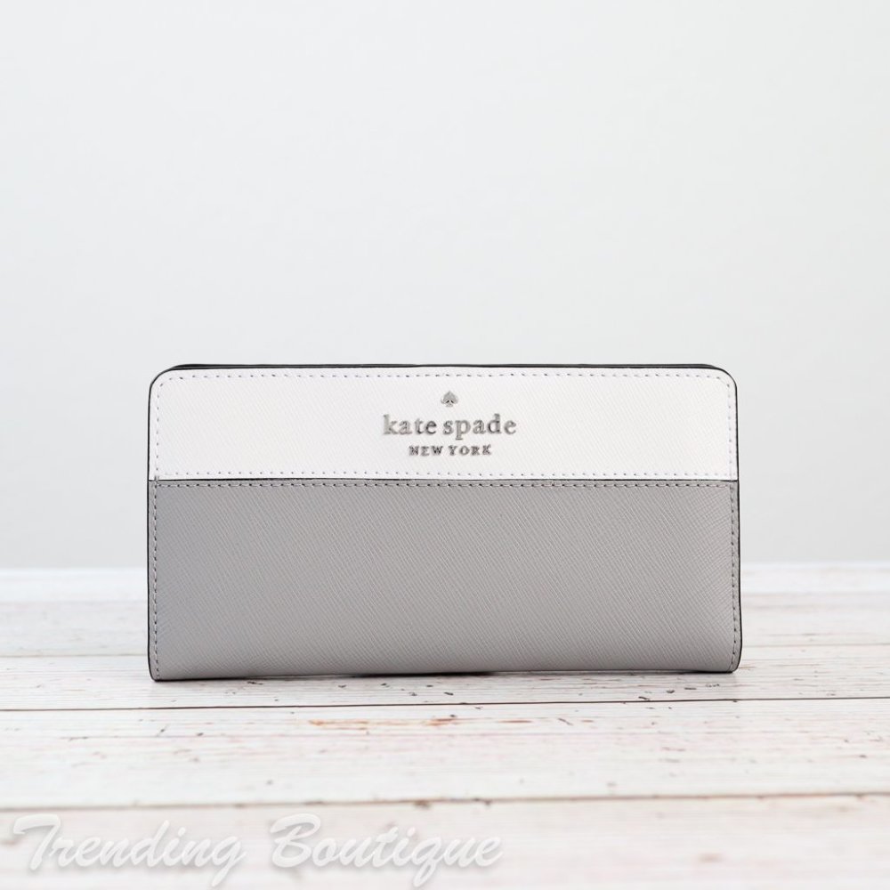 NWT Kate Spade Staci Colorblock Large Slim Bifold Wallet in Nimbus Grey/White - Picture 2 of 6